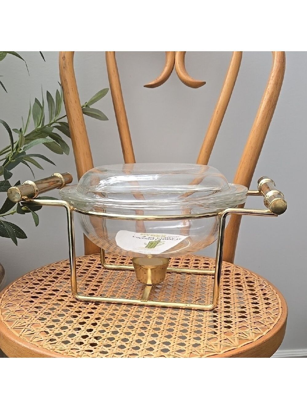 Vintage Pyrex Glass Chafing Dish with Modern Gold Stand